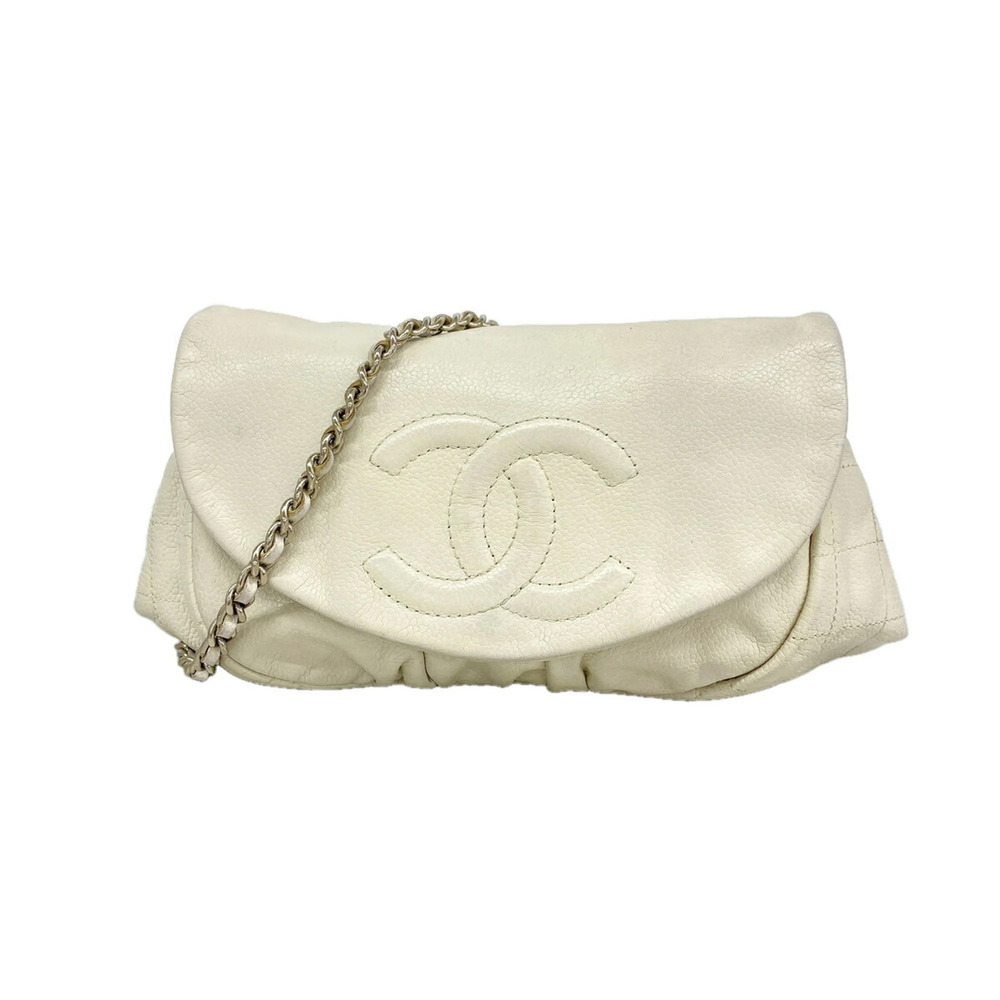 Chanel Matelassé Chain Shoulder Wallet, Caviar Leather, White, Women's, P3538345